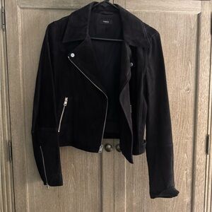 Theory Women's Dark Navy (almost black)  Leather Jacket with Silver Accents